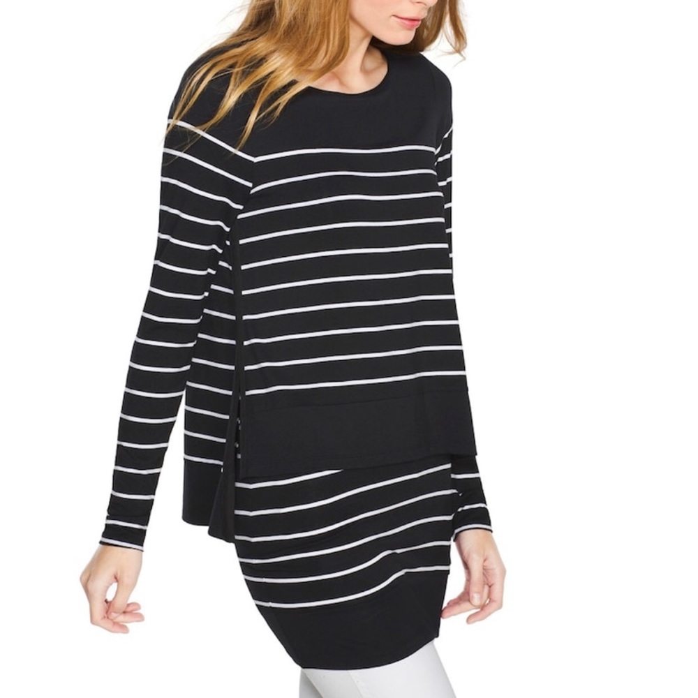 Whbm Double Layer Stripe Tunic Top Xs - image 1